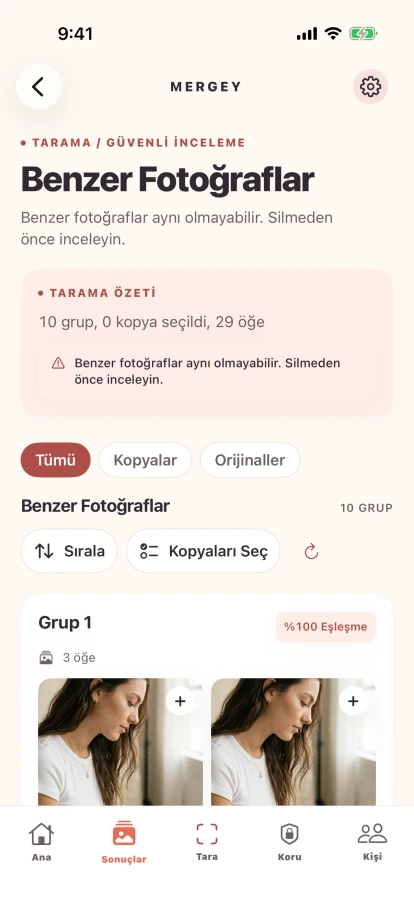 Mergey Marketing 2K doğrulama turundan Benzer Fotoğraflar ekranı